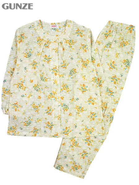 GUNZE(グンゼ)COOLMAGIC 婦人長袖・長パンツパジャマ 綿100% 吸汗速乾 ミニ空羽 TP2092のメイン画像