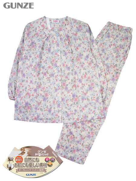 GUNZE(グンゼ)婦人長袖・長パンツパジャマ 綿100% オーガニックコットン混用 花柄 TP2292のメイン画像